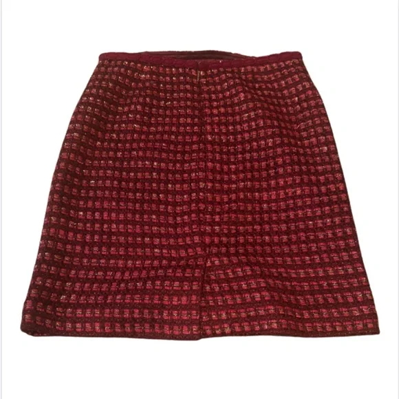 Tory Burch Burgundy Tweed Pattern Skirt - Picture 2 of 5